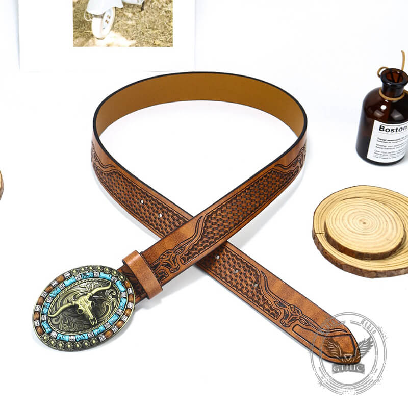 Bull Head Western Cowboy Pu Leather Belt