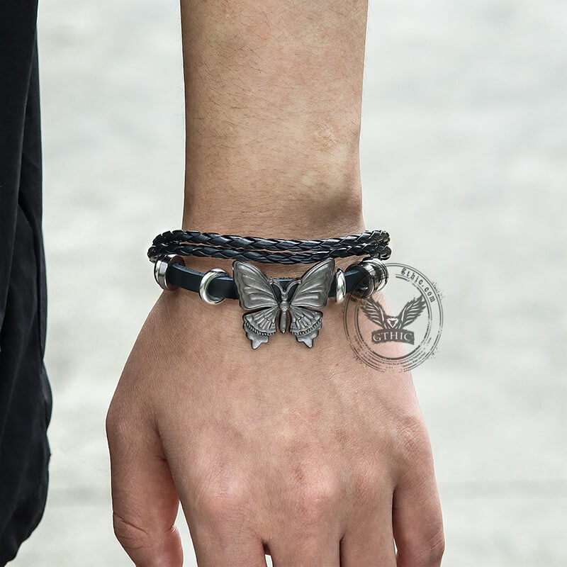 Butterfly Alloy Leather Bracelet