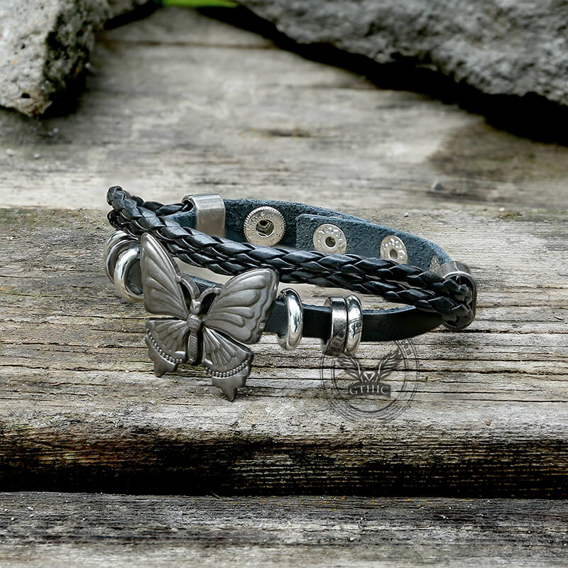 Butterfly Alloy Leather Bracelet