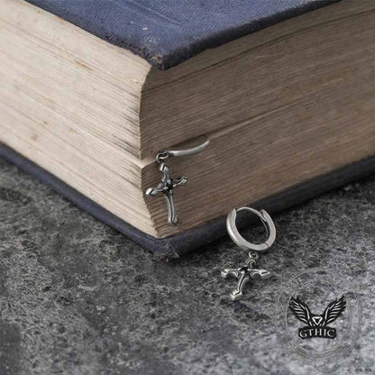 Claw-set Gemstone Cross Sterling Silver Earrings