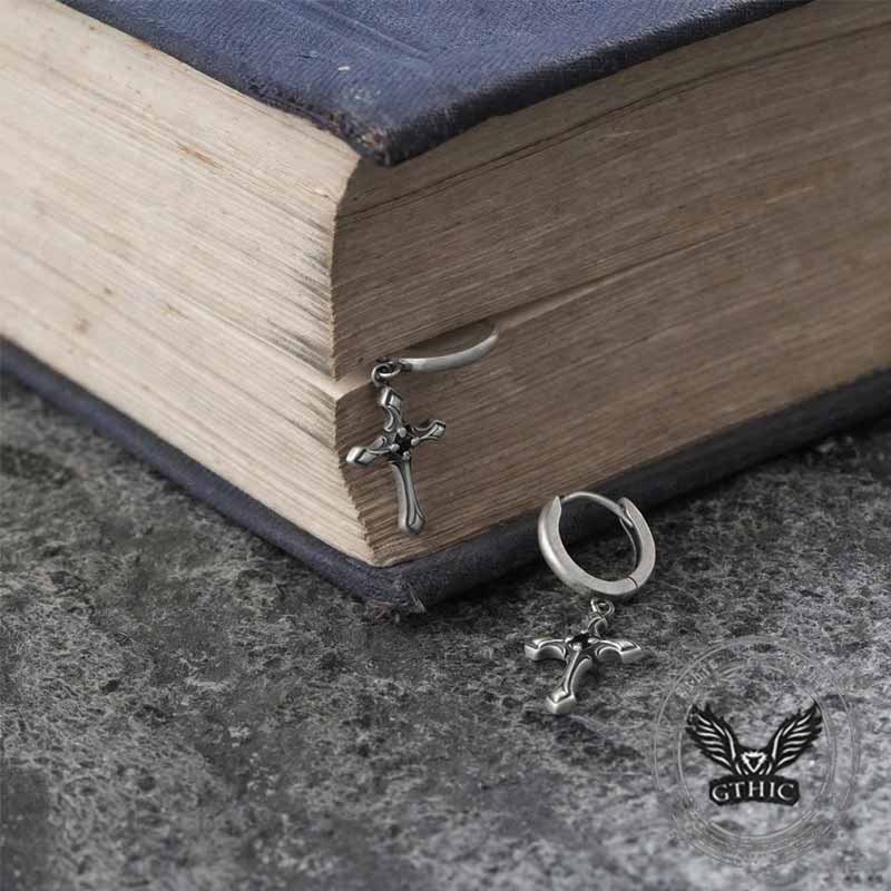 Claw-set Gemstone Cross Sterling Silver Earrings