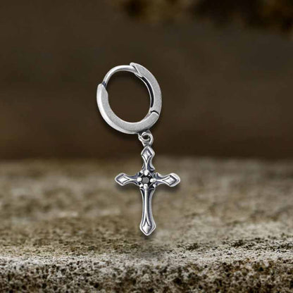 Claw-set Gemstone Cross Sterling Silver Earrings