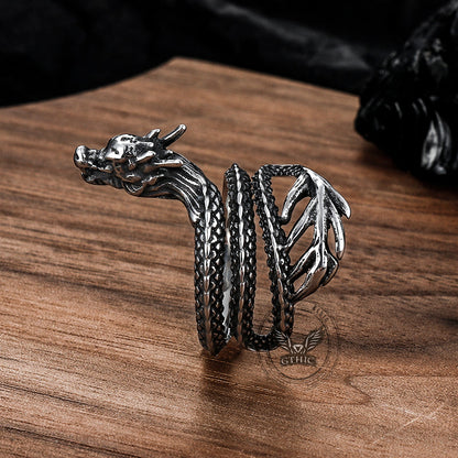 Coiled Chinese Dragon Stainless Steel Ring