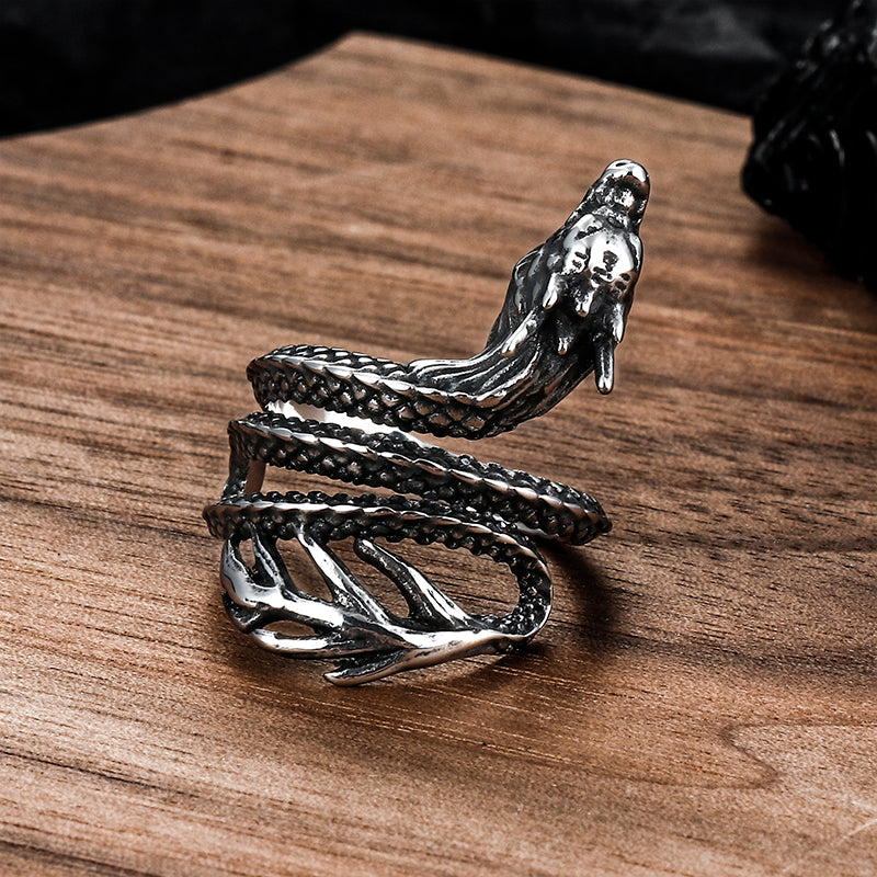 Coiled Chinese Dragon Stainless Steel Ring