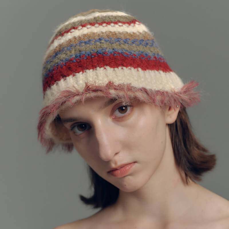 Colorful Striped Knitted Bucket Hat