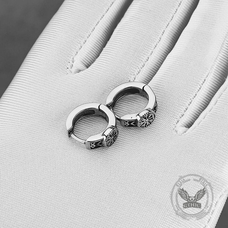 Compass Rune Stainless Steel Hoop Earrings