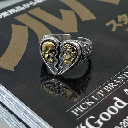 Cracked Heart Skull Sterling Silver Open Ring