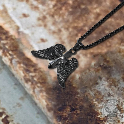 Cross Angel Wings Stainless Steel Pendant