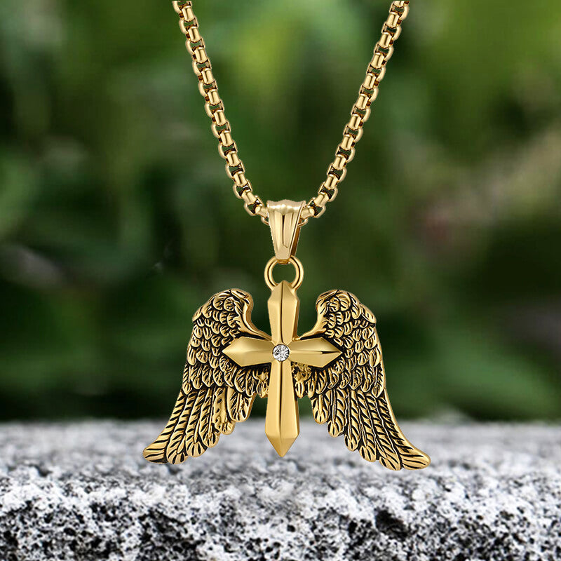 Cross Angel Wings Stainless Steel Pendant