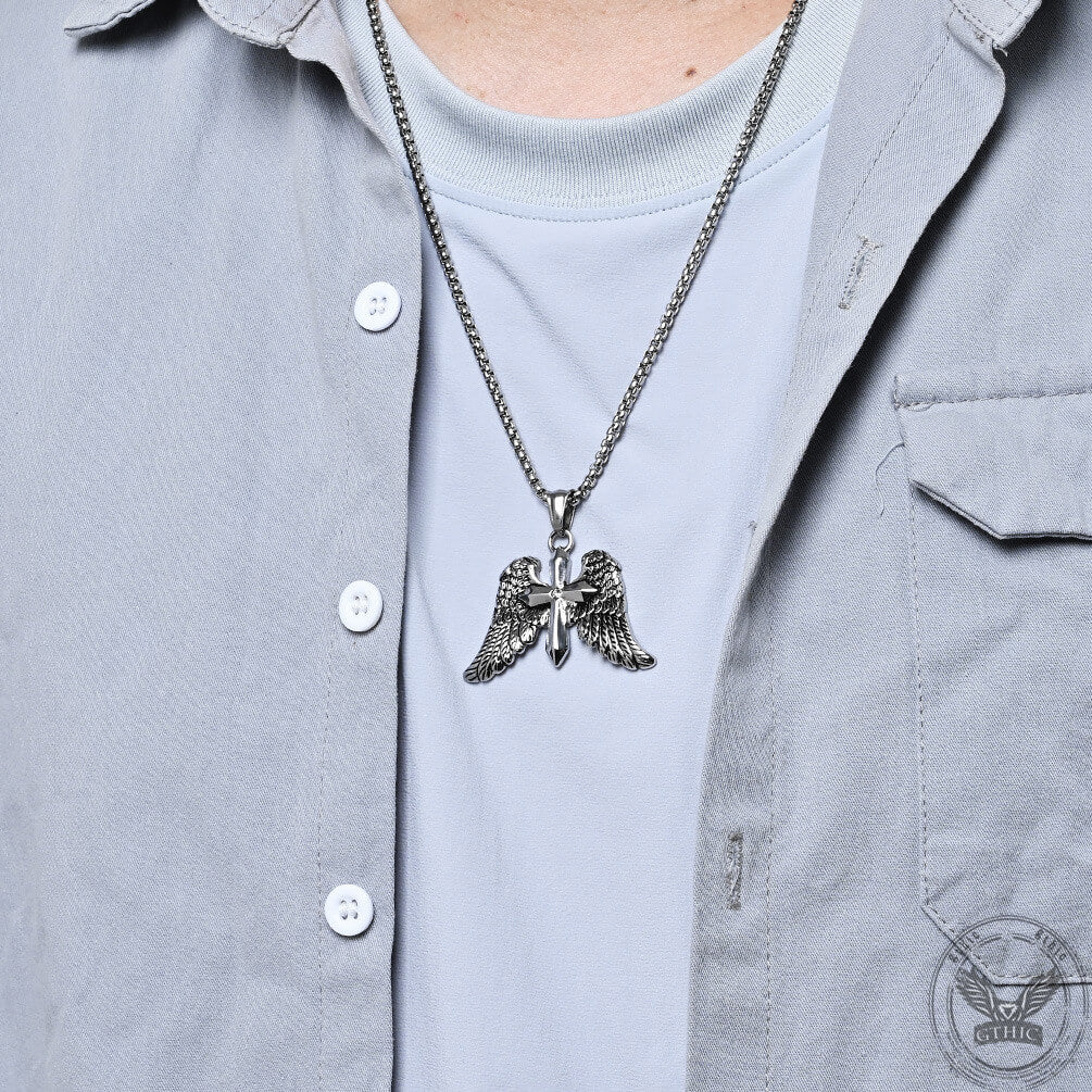 Cross Angel Wings Stainless Steel Pendant