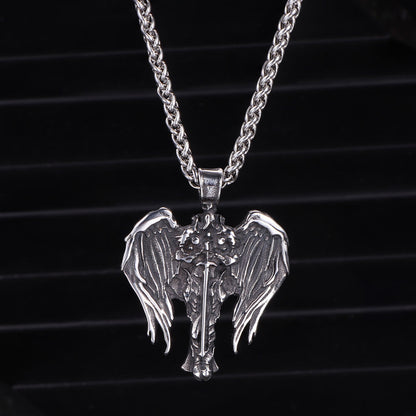 Cross Archangel Wing Amulet Stainless Steel Pendant
