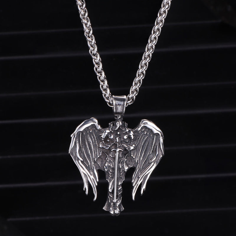 Cross Archangel Wing Amulet Stainless Steel Pendant