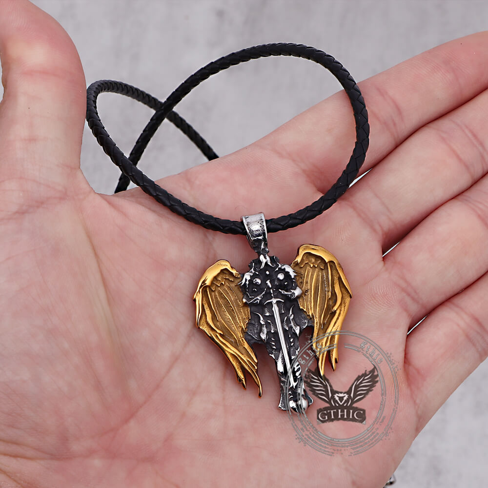 Cross Archangel Wing Amulet Stainless Steel Pendant