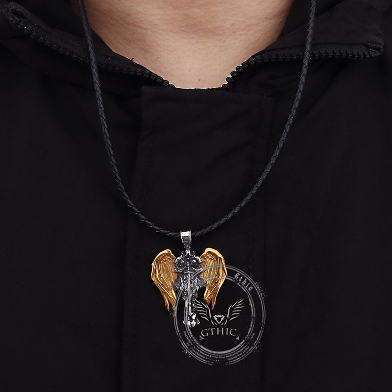 Cross Archangel Wing Amulet Stainless Steel Pendant
