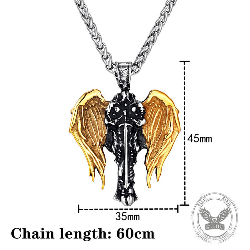 Cross Archangel Wing Amulet Stainless Steel Pendant