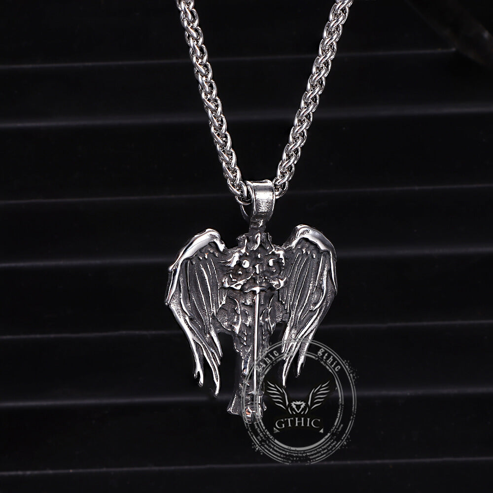 Cross Archangel Wing Amulet Stainless Steel Pendant