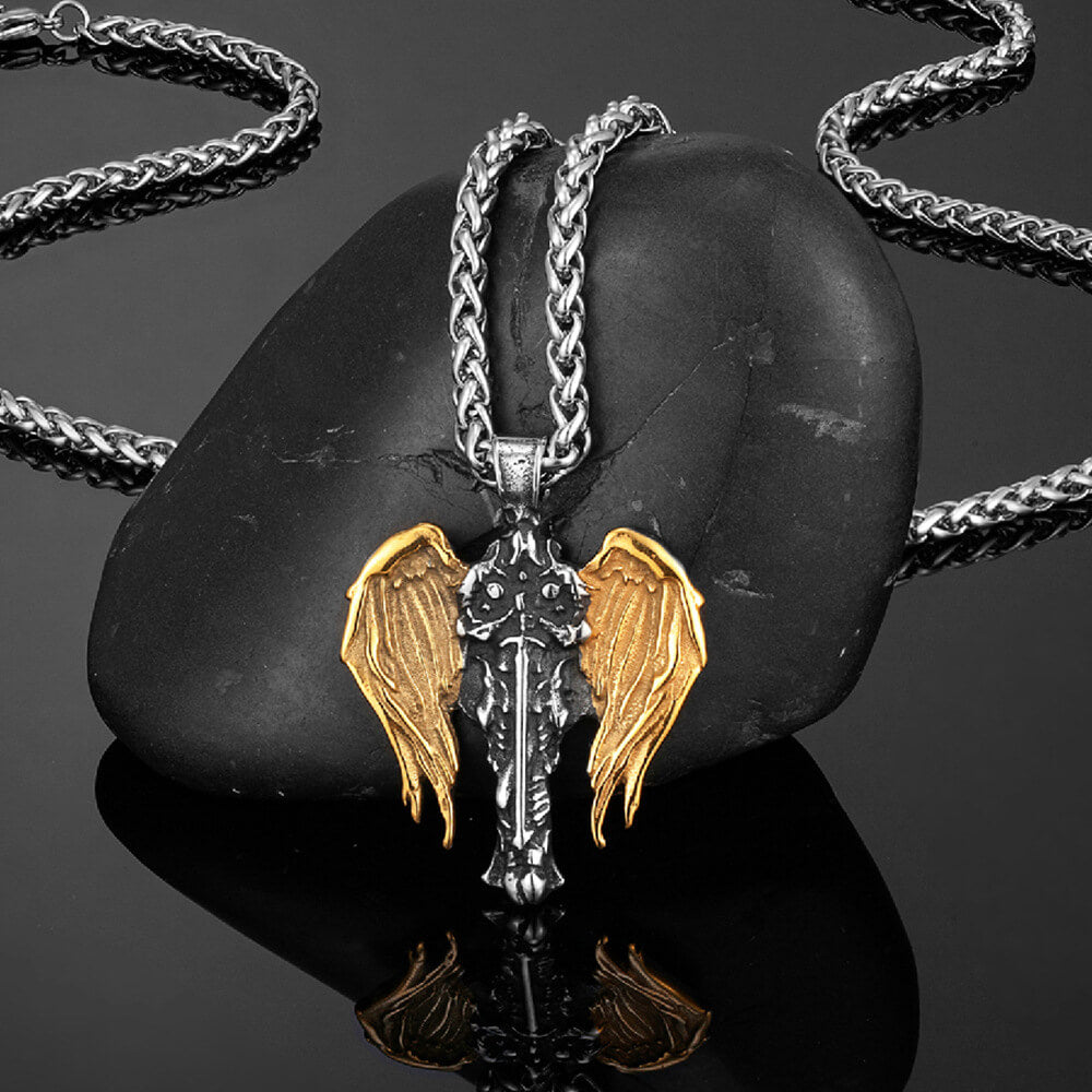Cross Archangel Wing Amulet Stainless Steel Pendant