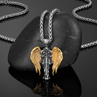 Cross Archangel Wing Amulet Stainless Steel Pendant