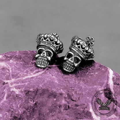 Cross Crown Skull Stainless Steel Stud Earrings
