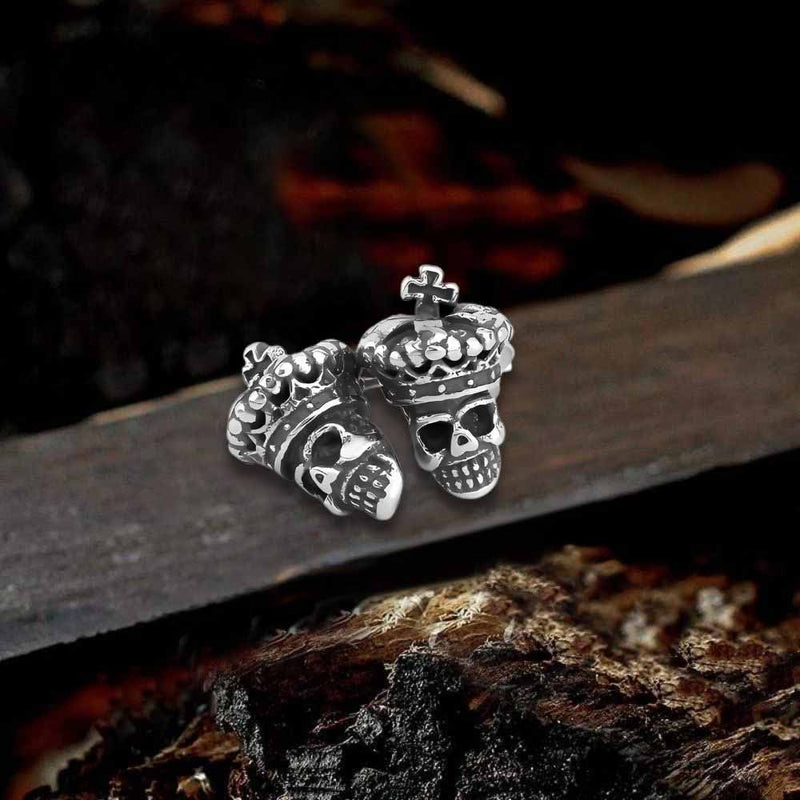 Cross Crown Skull Stainless Steel Stud Earrings