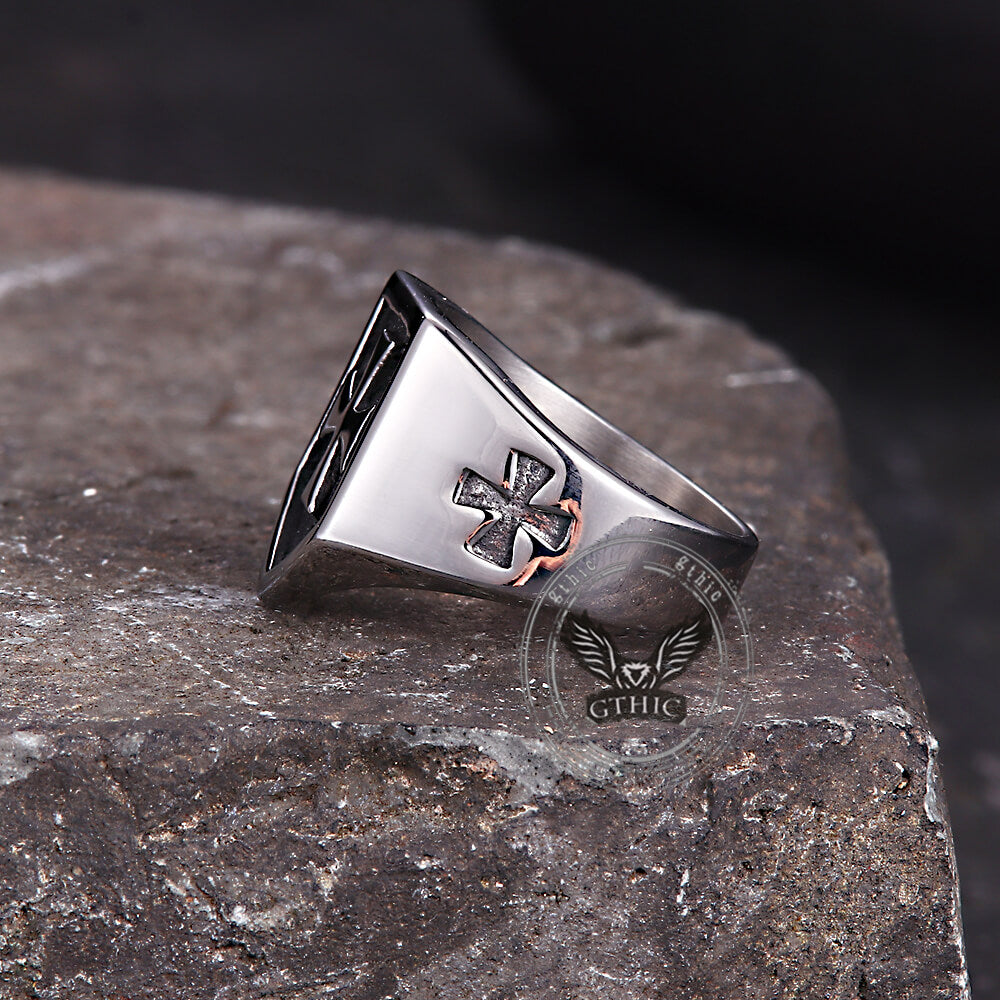Cross Pattern Stainless Steel Shield Ring