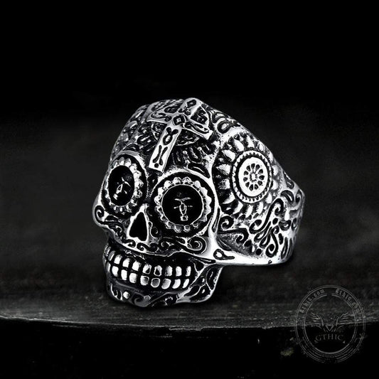 Cross Pattern Stainless Steel Skull Ring