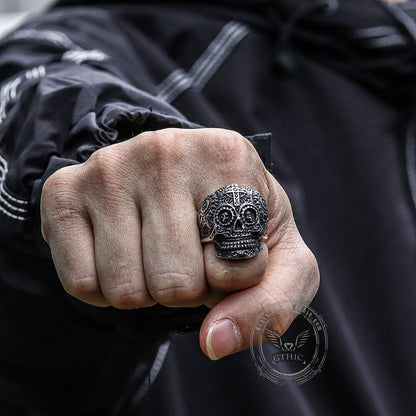 Cross Pattern Stainless Steel Skull Ring