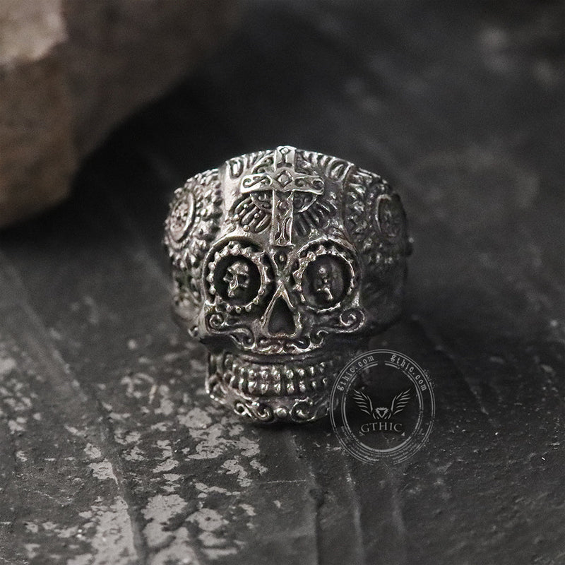 Cross Pattern Stainless Steel Skull Ring