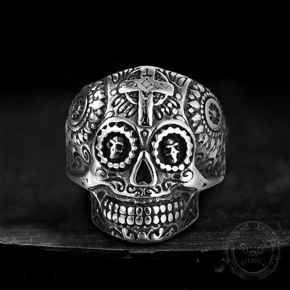 Cross Pattern Stainless Steel Skull Ring