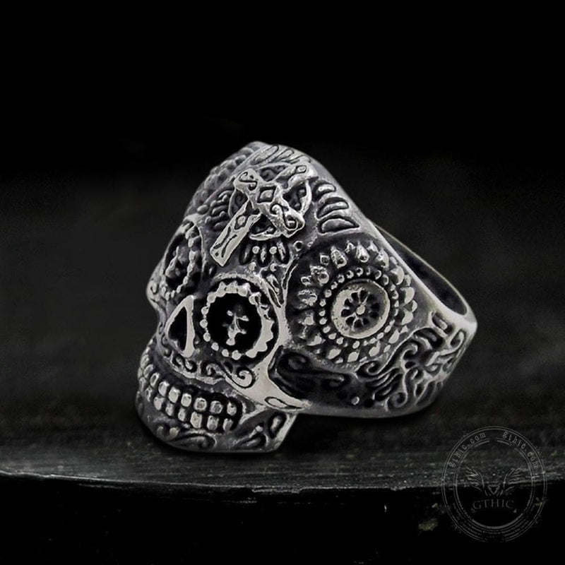 Cross Pattern Stainless Steel Skull Ring