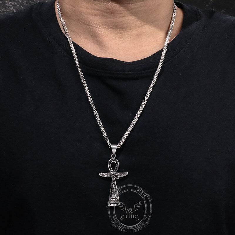 Cross Pyramid Horus Eye Stainless Steel Pendant