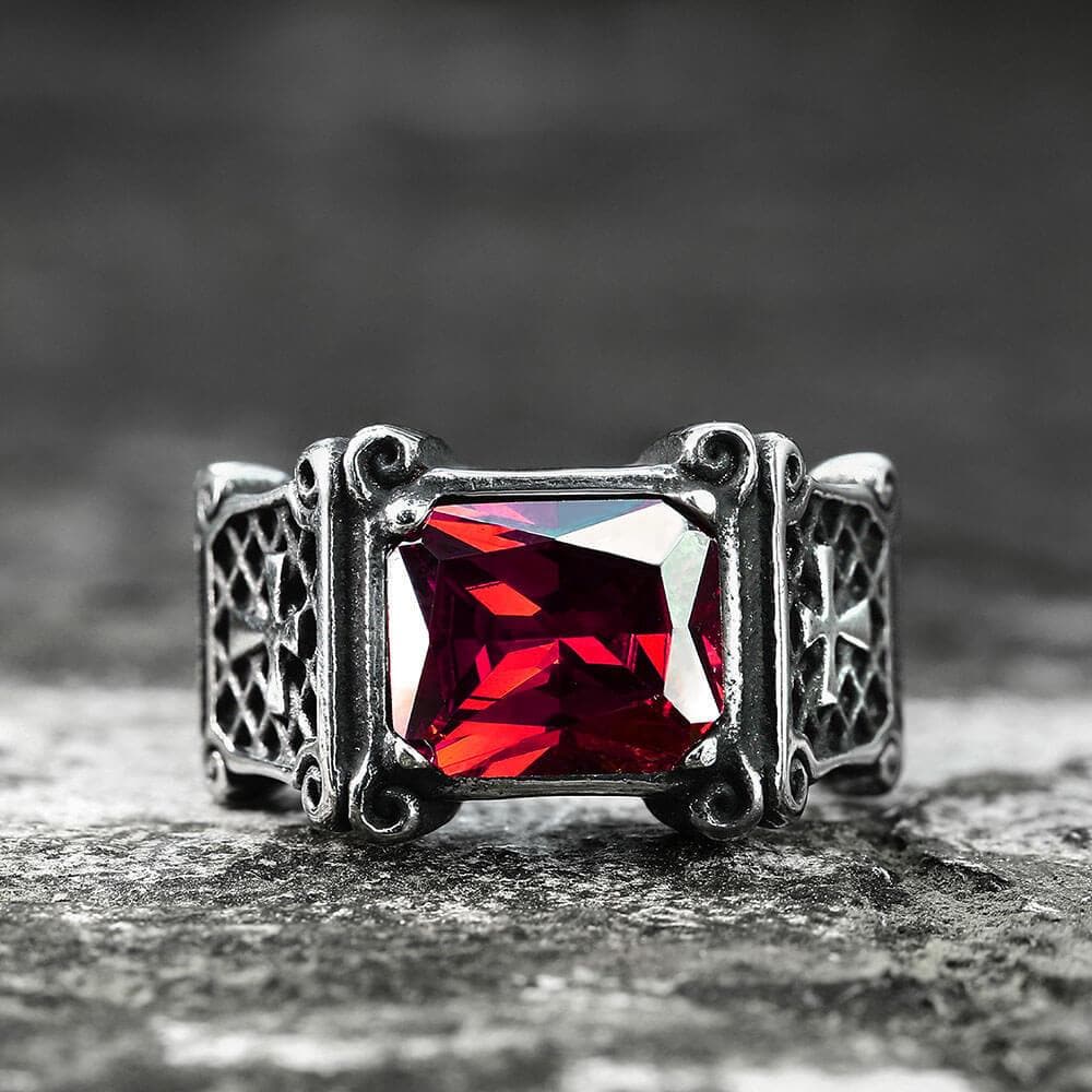 Cross Stainless Steel Gemstone Ring