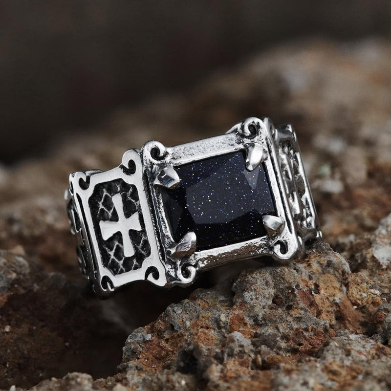 Cross Stainless Steel Gemstone Ring