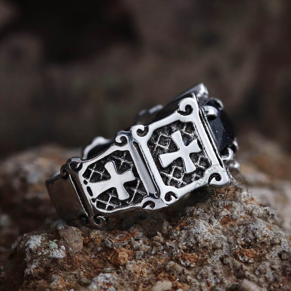 Cross Stainless Steel Gemstone Ring