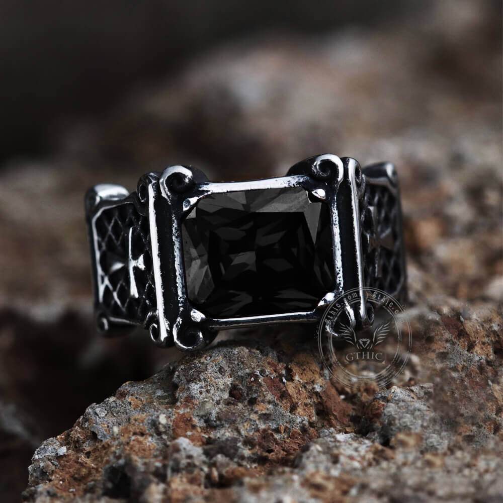 Cross Stainless Steel Gemstone Ring