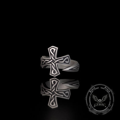 Cross Sword Sterling Silver Open Ring