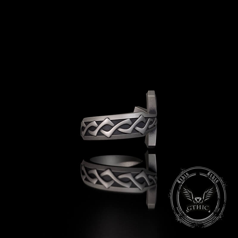 Cross Sword Sterling Silver Open Ring