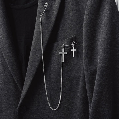 Cross Tassel Chain Brooch