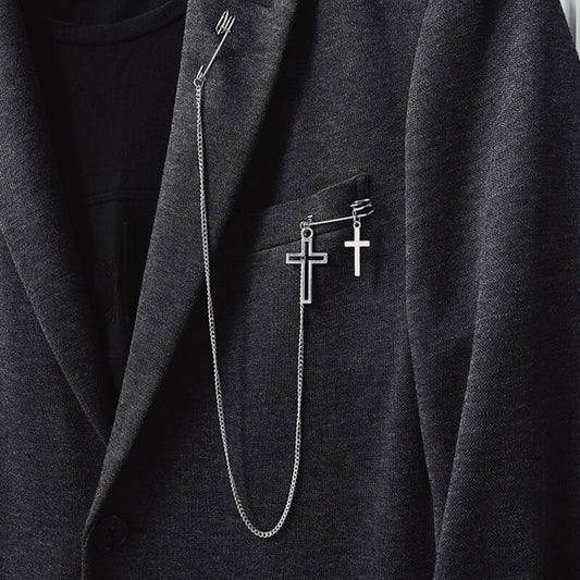 Cross Tassel Chain Brooch