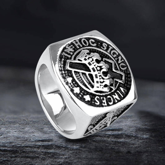 Crown Cross Stainless Steel Masonic Ring