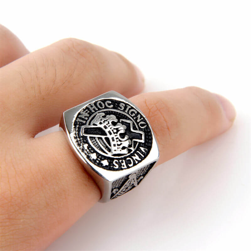 Crown Cross Stainless Steel Masonic Ring