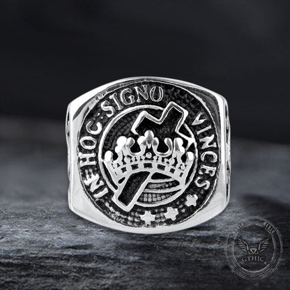 Crown Cross Stainless Steel Masonic Ring