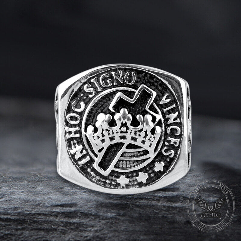 Crown Cross Stainless Steel Masonic Ring