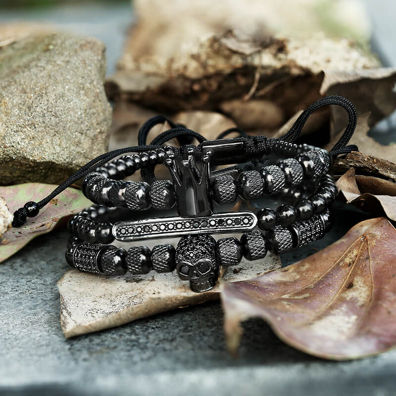 Crown Stainless Steel Skull Bracelet Set