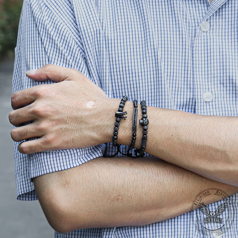 Crown Stainless Steel Skull Bracelet Set