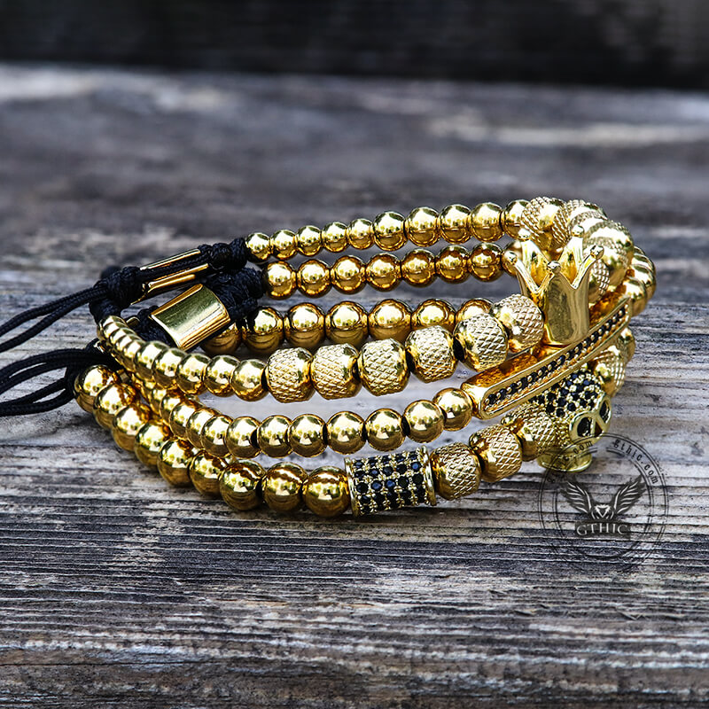 Crown Stainless Steel Skull Bracelet Set