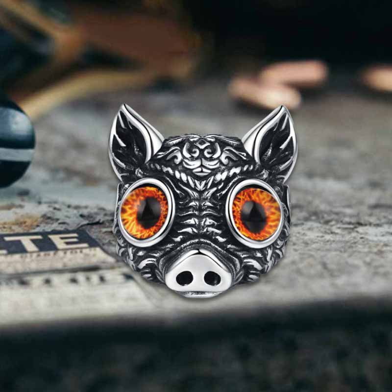 Devil Eye Gem Piglet Stainless Steel Ring