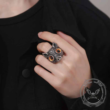 Devil Eye Gem Piglet Stainless Steel Ring