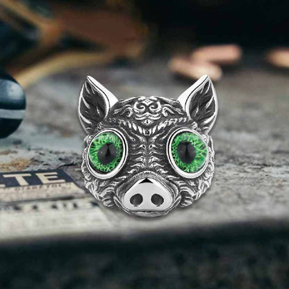 Devil Eye Gem Piglet Stainless Steel Ring