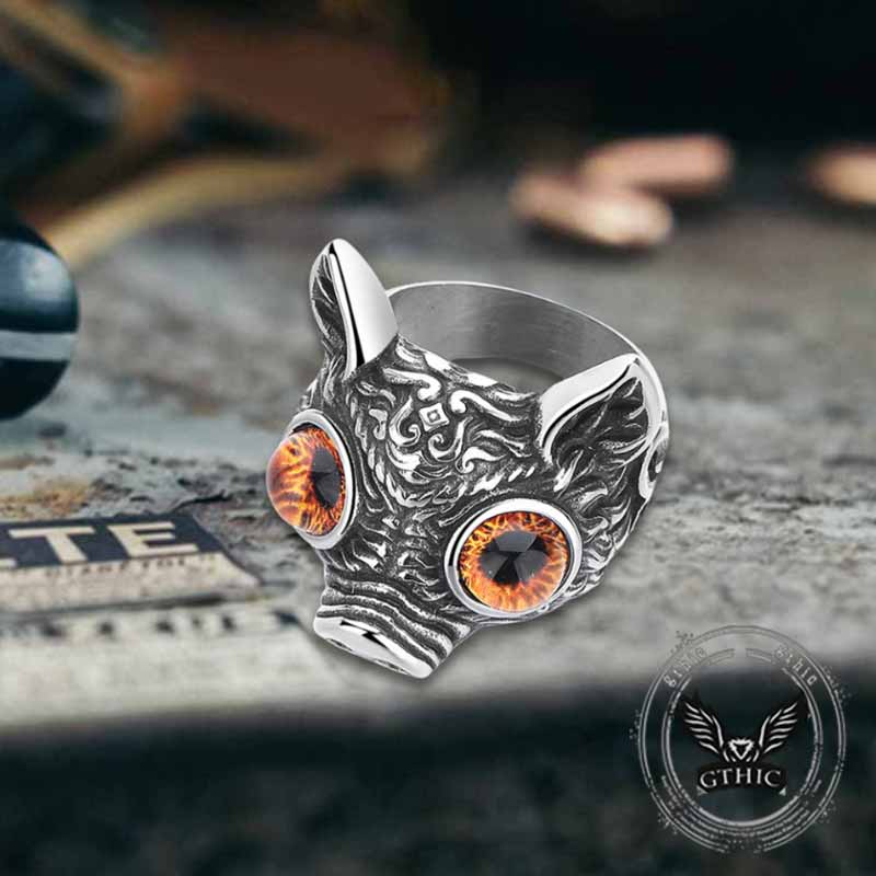 Devil Eye Gem Piglet Stainless Steel Ring